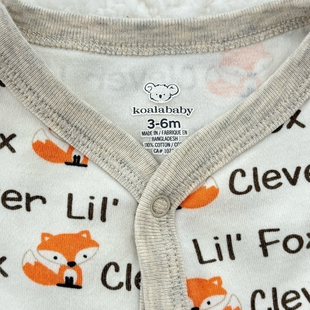 Baby Koala 3-6 Months Long Sleeves Footed Baby Sleeper w Foxes 100% Cotton 🦊 - Picture 2 of 5
